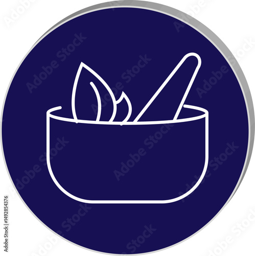 "Herbal medicine icon showing a mortar and pestle with leaves, symbolizing natural remedies and organic health products, transparent background."