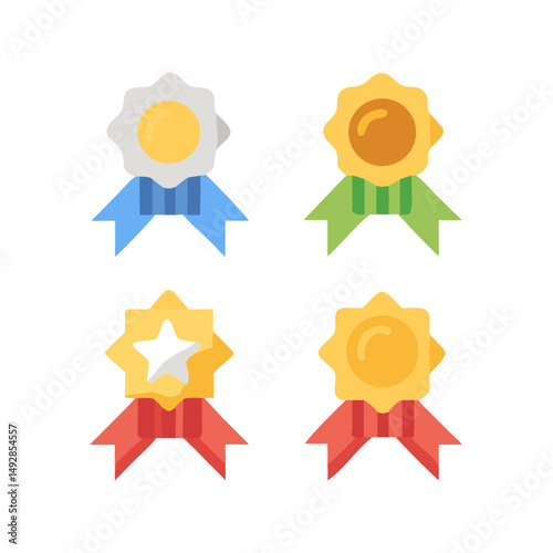 Colorful flat design badge set with ribbons on White