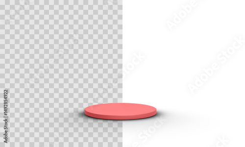 Red Round Podium Platform Isolated on Transparent Background. Minimal Stage Display or Product Stand. Vector Illustration.