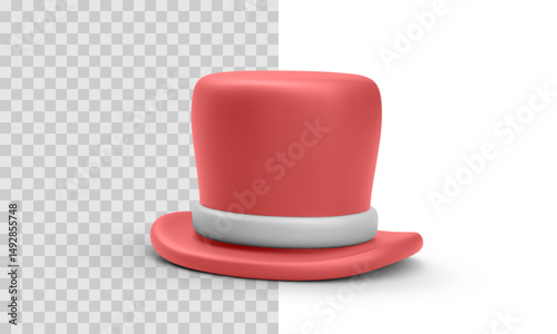 3D Red Top Hat With White Band, Classic Gentleman's Hat For Party, Costume, Or Formal Theme On Transparent Background. Vector Illustration.