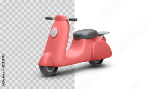 Red Retro Scooter In Minimal 3D Style With Modern Soft Shadows, Perfect For Delivery, Travel, Or Mobility Concepts. Vector Illustration.
