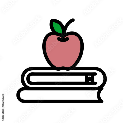 Stylized apple icon with leaf on stark background