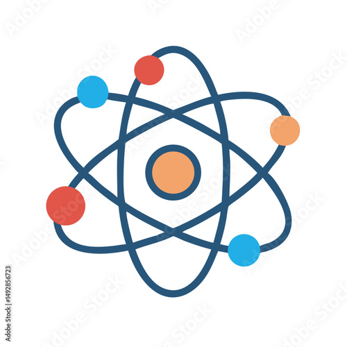 Atom icon flat style on solid dark background illustration