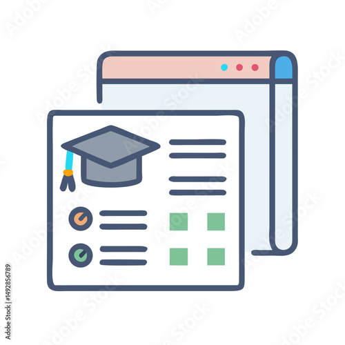 Online education platform showcasing graduation cap and website window