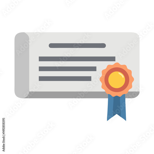 Flat vector certificate illustration with medal award achievement concept