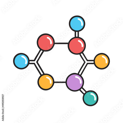Colorful molecular structure illustration with White Background, bold lines