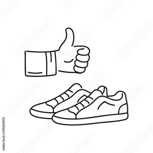 A thumb symbol placed near a pair of sneakers