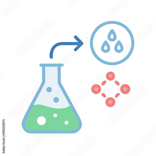 Scientific process illustrated by chemical equipment and atomic structure