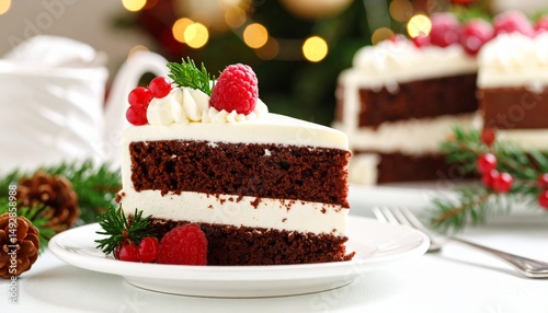 Wallpaper Mural a slice of chocolate cake with white frosting and raspberries Torontodigital.ca