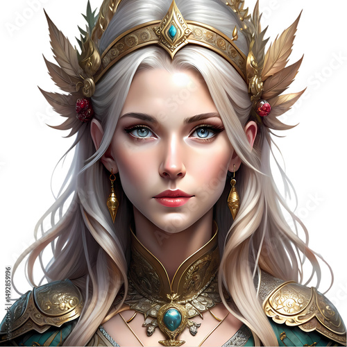 Portrait of a Fair Queen Fantasy Art Depiction isolated on transparent background