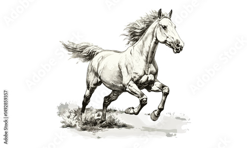 Detailed Vintage Horse Engraving, Monochrome Equine Drawing, Retro Wildlife Etching, Antique Black Sketch, Nature Illustration, Trendy Safari Fauna Print, Rustic Art