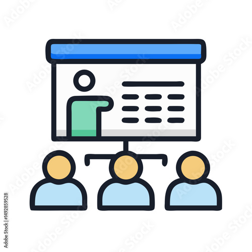 Training session with presenter and audience illustration icon