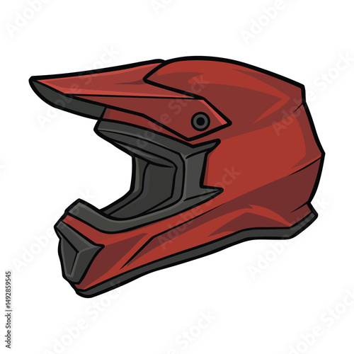 illustration of a red motocross or dirt bike helmet with a visor and open face design