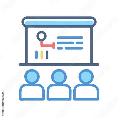 Training session graphic icon with presentation and attendees