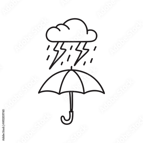 A thunder shape hovering above an umbrella