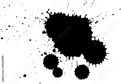 black ink brush dropped splatter splash on white background