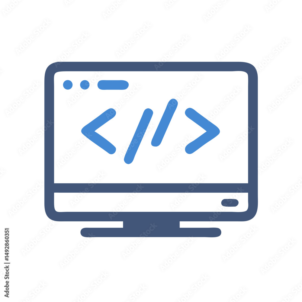 Blue monitor displaying HTML code on White Background illustration Blue monitor displaying HTML code on White Background illustration