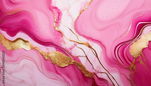 abstract pink marble marbled stone ink liquid fluid painted painting texture luxury background banner pink petals blossom flower swirls gold painted lines