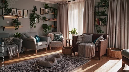 Wallpaper Mural Cozy living room with natural light, plants, and comfortable seating perfect for relaxation and gathering Torontodigital.ca