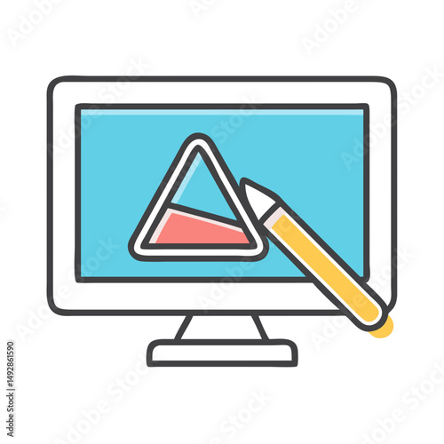 Computer screen displaying a lab flask with pencil icon