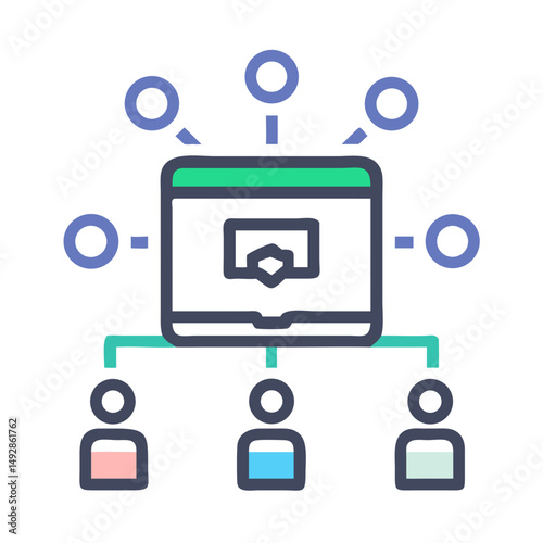 Network data flow through computer to users vector image