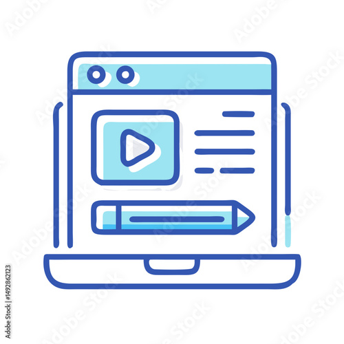 Online content creation on a blue device illustration