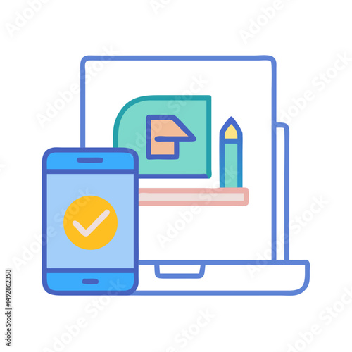 Laptop and mobile phone showing workflow process success