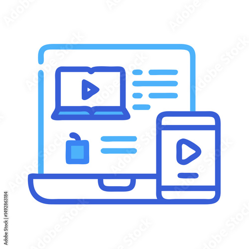 Laptop and mobile phone showing video content icon