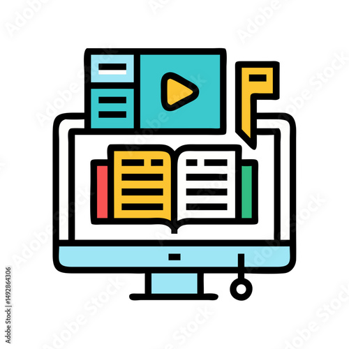 Online education platform with diverse learning resources icon vector