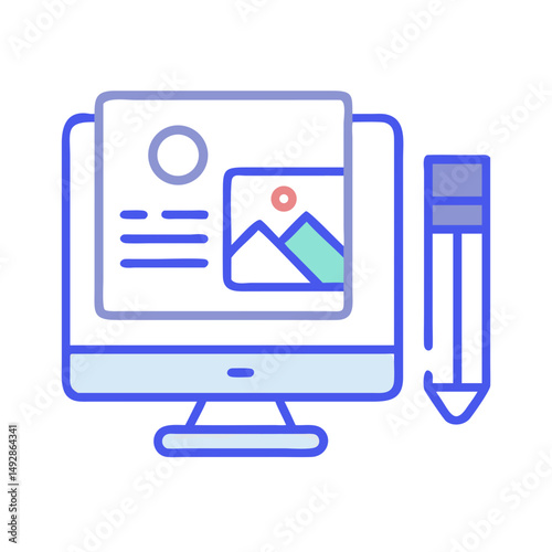 Graphic design workstation with pencil and digital content project