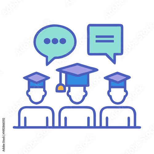 Graduation group discussion in flat design on White Background