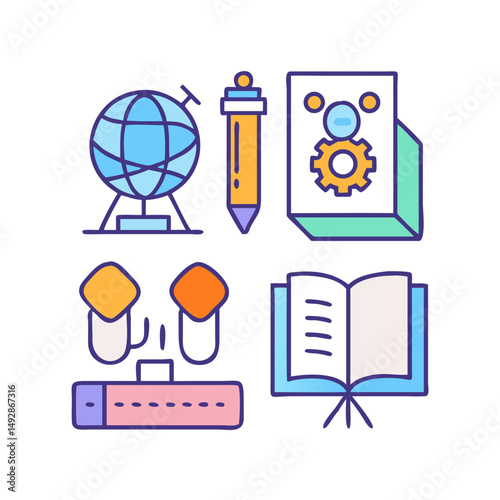 Learning and development icons on a White Background