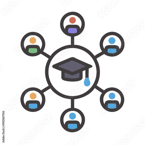 Graduation cap with networked learning community illustration symbol