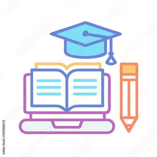 Online education and e-learning vector illustration on White Background