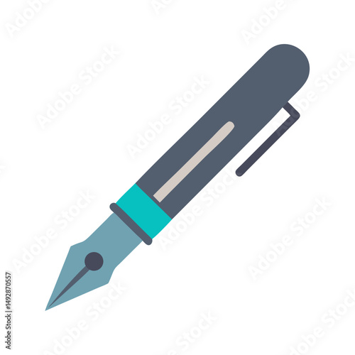 Flat illustration of a blue fountain pen on White