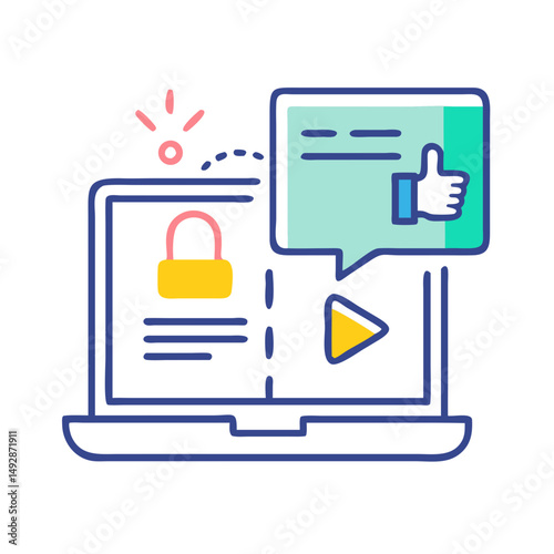 Secure video content engagement with social media approval icon