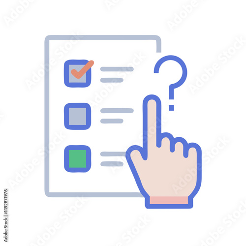 Decision making process illustrated with hand hovering over checklist