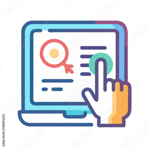 Clicking a digital search result on laptop screen image