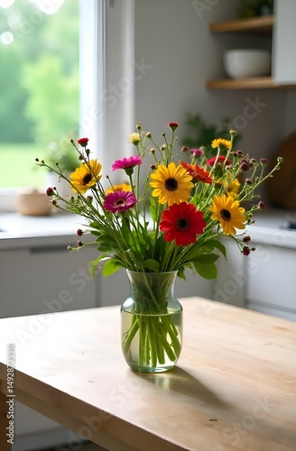 Wallpaper Mural Wildflowers in white ceramic jug with copy space. Wild flower bouquet in vase  on white table. Bunch of wild herbs and flowers in a vase in the kitchen. . Summertime  Torontodigital.ca