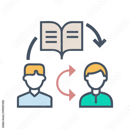 Knowledge exchange and transfer between people concept flat illustration