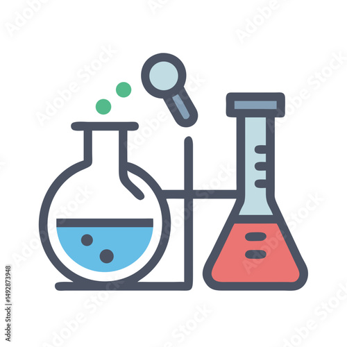 Chemistry research: Icon of beakers and lab equipment