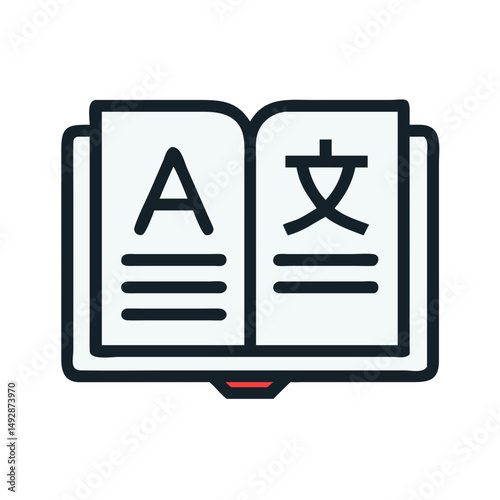 Open book displaying English and Chinese script concept
