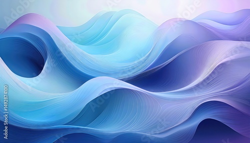Dynamic Cool Blue and Purple Waves A Mesmerizing Abstract Landscape of Fluid Curves and Smooth Gradients, Showcasing a Captivating Dance of Colors.
