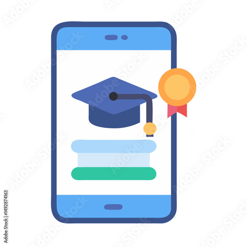 Online education app showing graduation cap and award medal