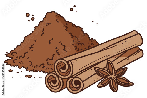 64 a pile of ground cinnamon powder, detailed, high resolution, macro shot, photorealistic