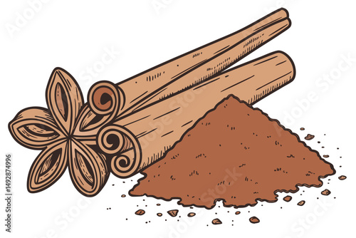 64 a pile of ground cinnamon powder, detailed, high resolution, macro shot, photorealistic