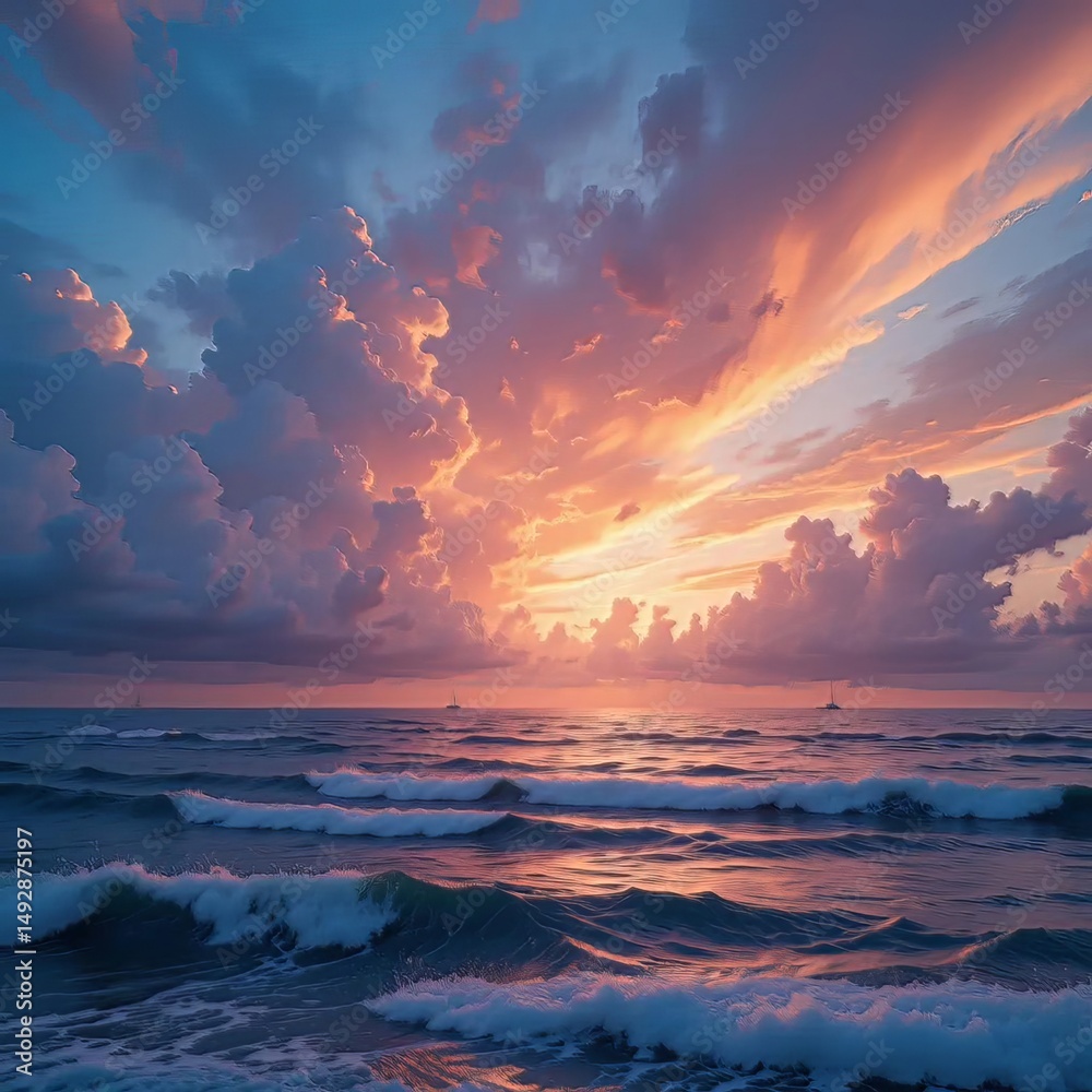 Fototapeta premium Breathtaking Coastal Sunset Over Dramatic Cliffs and Ocean