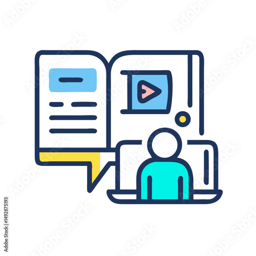 Online learning and education concept with person and video