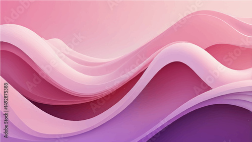Colorful abstract waves with smooth curves and layered ribbon-like shapes, featuring a vibrant gradient palette of teal, white, purple, and pink on a dark background. Vector style, clean edge