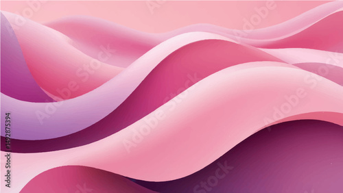 Colorful abstract waves with smooth curves and layered ribbon-like shapes, featuring a vibrant gradient palette of teal, white, purple, and pink on a dark background. Vector style, clean edge